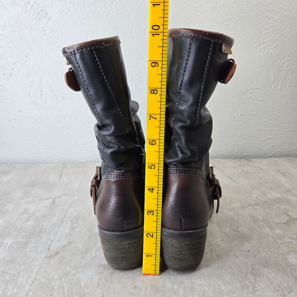 Pikolinos Moto Boots Womens 6.5-7 Black Leather Buckle Biker Block Heel Booties - Picture 4 of 14